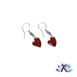 Boucles d'Oreilles Argent 925 Coeur Cristal Autrichien 17mm - Red Magma