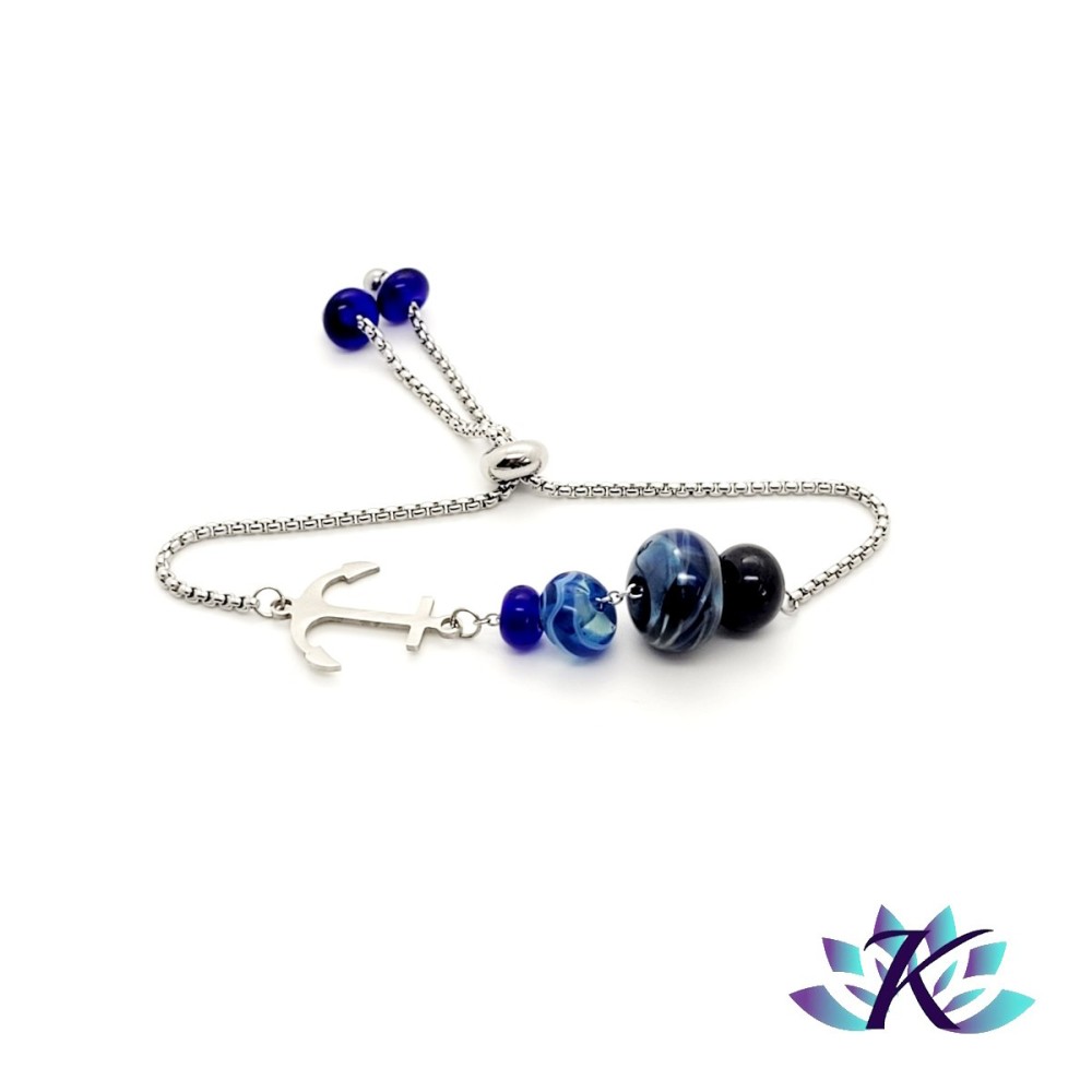 Bracelet Perles Verre Filé Murano Tons Bleus