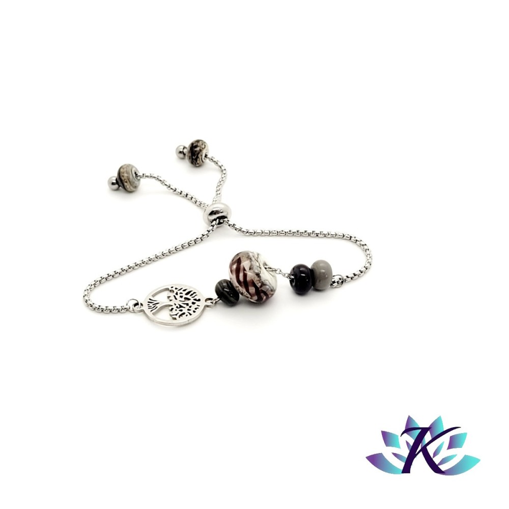 Bracelet Perles Verre Filé Murano Tons Marron Gris Violet