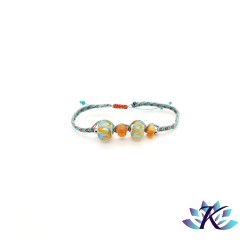 Bracelet Macramé Perles Verre Filé Murano Tons Turquoise Orange