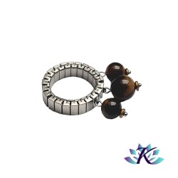 Bague Ajustable Acier Perles Pierres Gemmes : Oeil de Tigre