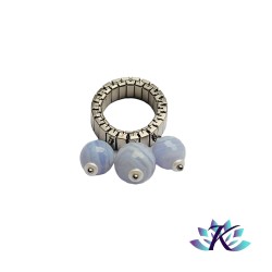 Bague Ajustable Acier Perles Pierres Gemmes : Calcédoine Bleue Dentelle