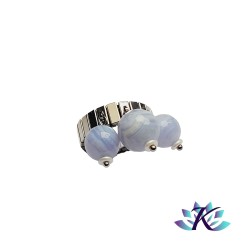 Bague Ajustable Acier Perles Pierres Gemmes : Calcédoine Bleue Dentelle