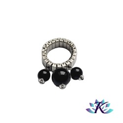 Bague Ajustable Acier Perles Pierres Gemmes : Onyx Noir