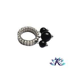 Bague Ajustable Acier Perles Pierres Gemmes : Onyx Noir