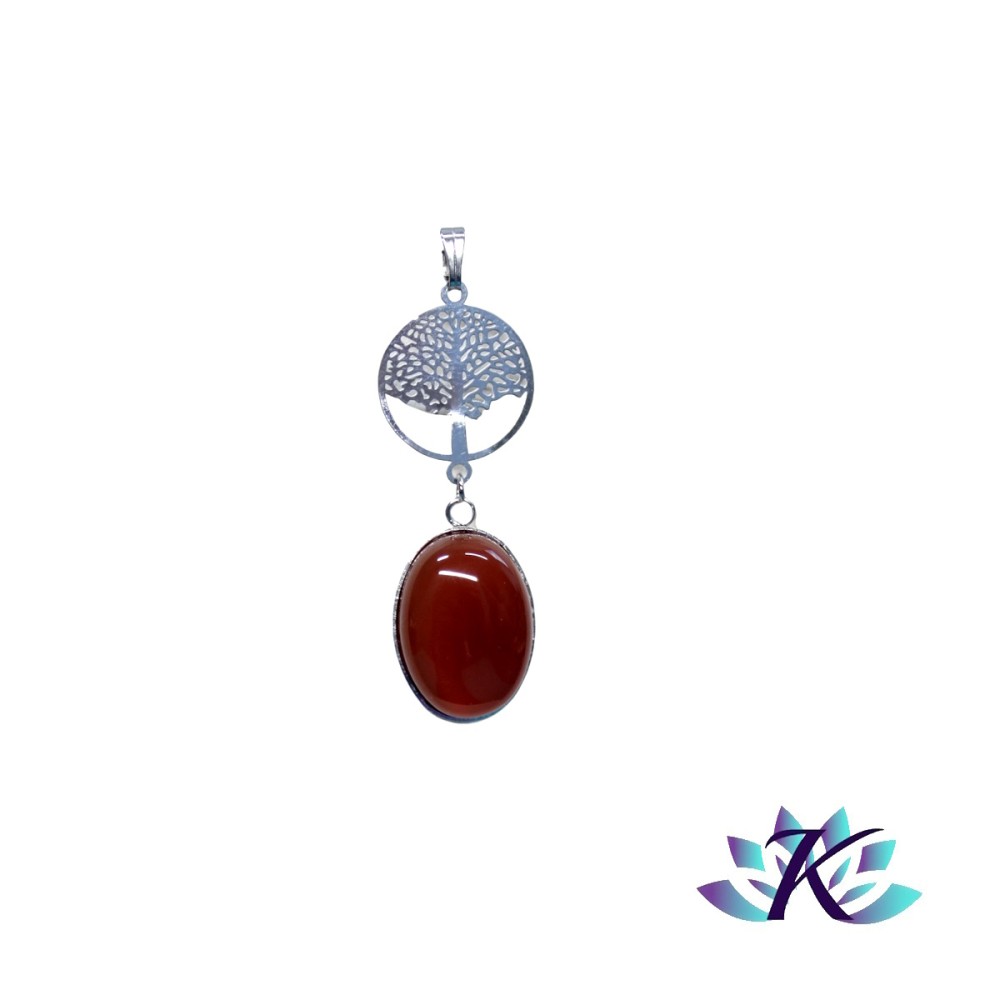 Pendentif Acier Inox Arbre de Vie Pierre Gemme :  Cornaline