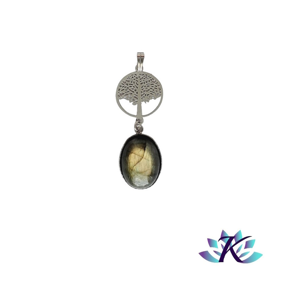 Pendentif Acier Inox Arbre de Vie Pierre Gemme : Labradorite