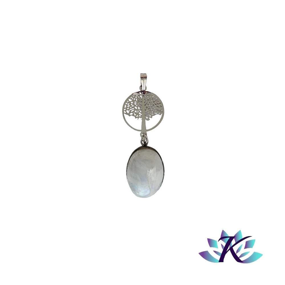 Pendentif Acier Inox Arbre de Vie Pierre Gemme : Péristérite