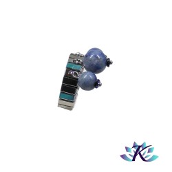 Bague Ajustable Acier Perles Pierres Gemmes : Aventurine Bleue