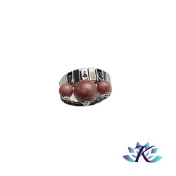 Bague Ajustable Acier Perles Pierres Gemmes Rhodonite