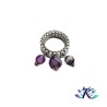 Bague Acier Ajustable Perles Pierres Gemmes : Agate Teintée Facettée Violette