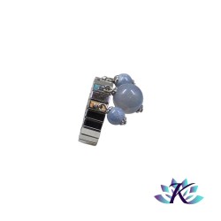 Bague Ajustable Acier Perles Pierres Gemmes Aventurine Bleue